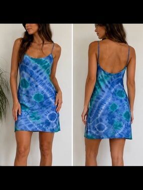 RALPH Ralph Lauren Discontinued Tie Dye Blue Dress Y2K Summer Unique Silk